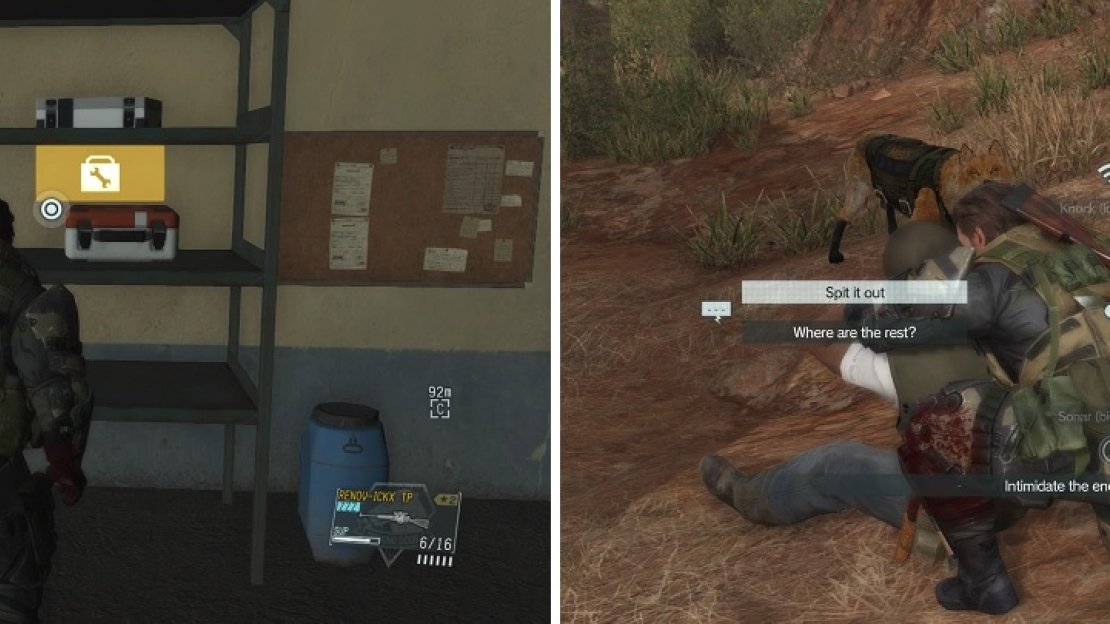 Blueprints are usually found in buildings (left) or tents. You can interrogate enemies (right) to find out their locations.