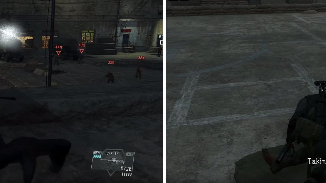 The remains are in the middle of this compound (left) but security is tight. They are laid out next to a coffin (right).
