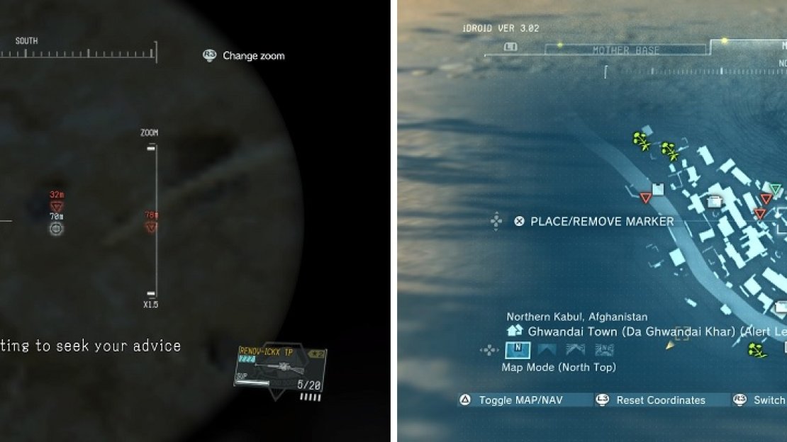 You can listen to the conversation through a wall by using the mic on your binoculars (left). You can find the two prisoners at Ghwandai marked on the map (right).
