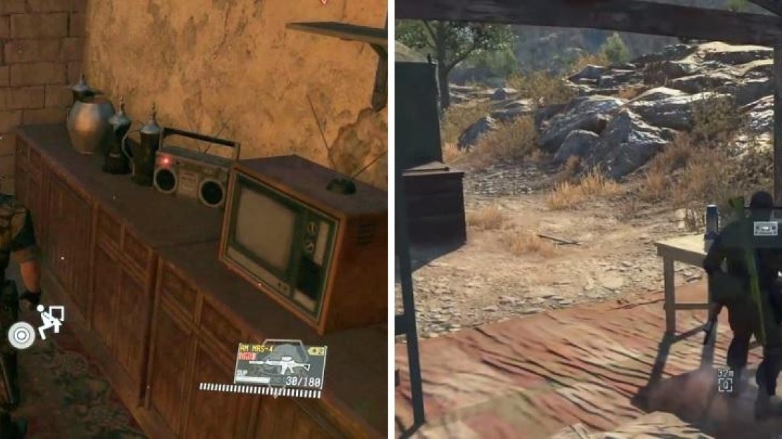 The music tapes are always found in radios (left). If you hear music playing, walk up to the radio to take the cassette (right).