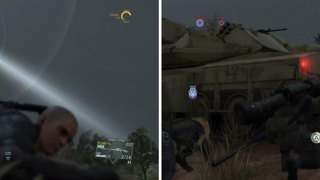 The dreaded enemy gunships return for the tank Side Ops (left). Extracting the tanks is one option to complete the side missions (right).