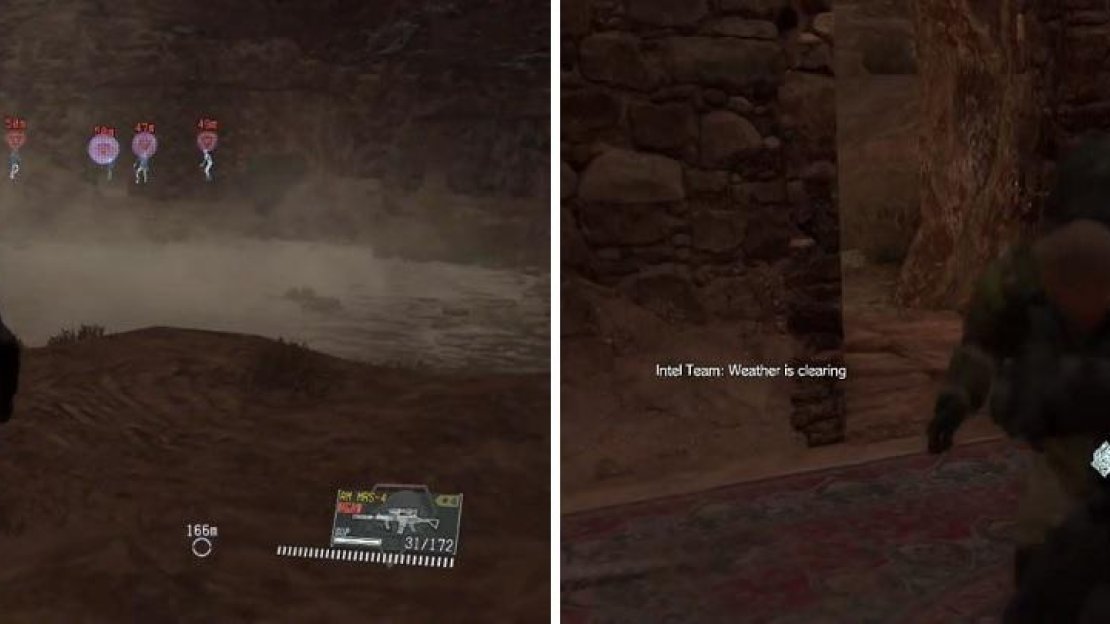 You can find the puppets in the cave portion of Smasei Fort for Side Op 138 (left). Using a CQC throw is one way to knock out the ones wearing riot suits (right).
