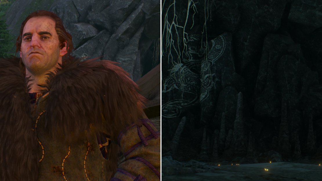 Meet with Blueboy Lugos near the Cave of Dreams (left) then enter the cave and drink a concoction near a totem (right).