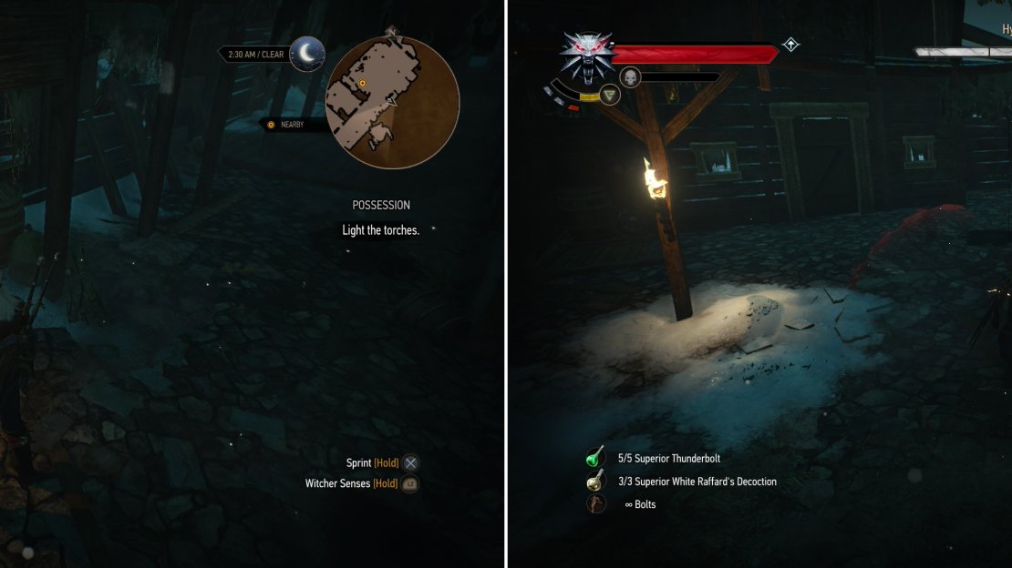 Prepare to summon the Hym (left) then defeat the demon in combat (right).
