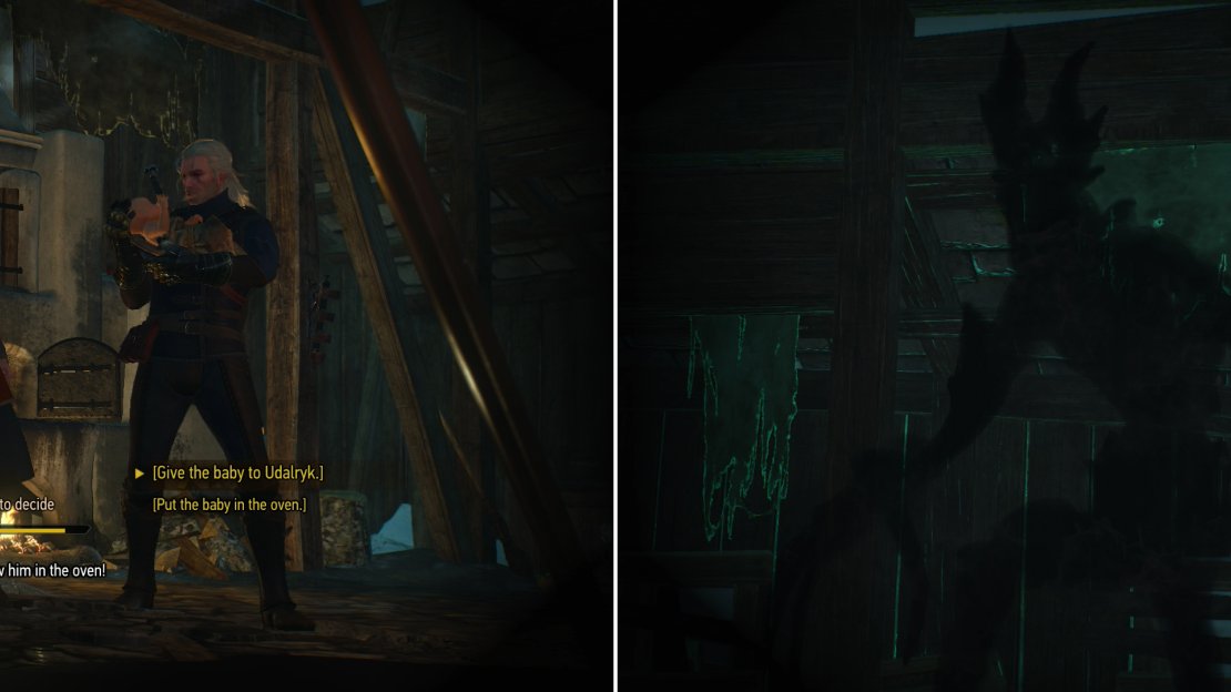 Make a timed decision and either trust Cerys and do something horrible, or decline and botch her plans (left). Make the right choice, and the Hym will find itself without a host (right).