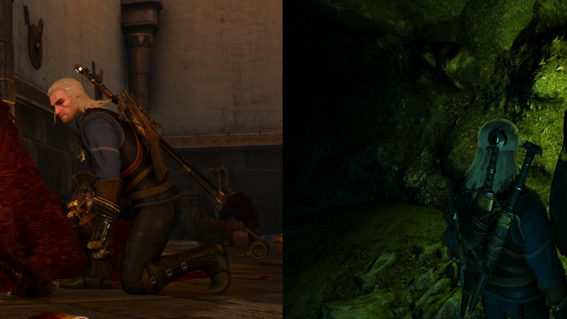 Instead of rushing off with Hjalmar, investigate the scene of the crime (left). Follow the clues through Kaer Trolde… scoring the Place of Powr hidden in the keep’s bowels (right).