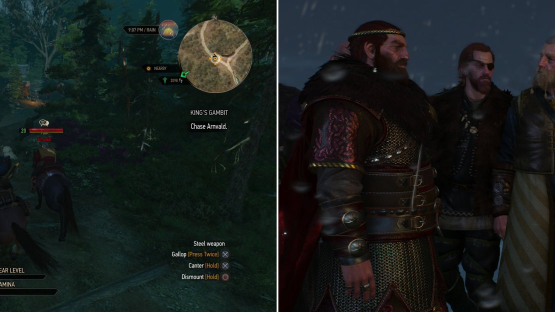 Ride down Arnvald to learn about the conspiracy (left) then make your accusation in front of the Jarls (right).