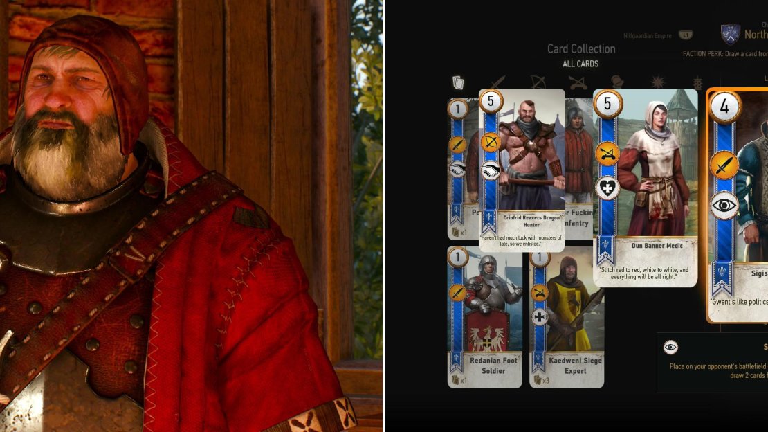 You can play the Bloody Baron (left) to win the handy Sigismund Dijkstra card (right).