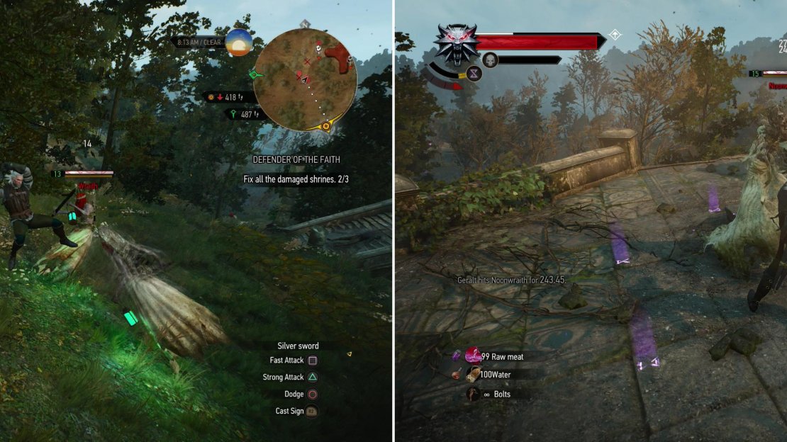 Fight off a host of Wraiths outside some elven ruins (left). Atop the ruins you’ll have to deal with a more substantial wraith - a Noonwraith (right).
