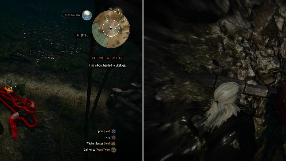Kill a camp full of Deserters and search a nearby body (left) then find the Deserter’s excavation site to find some treasure (right).
