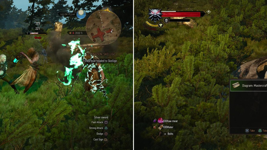 More elven ruins - protected by more Wraiths - wait to be plundered (left). Search a well for the Diagram: Mastercrafted Wolven Armor (right).