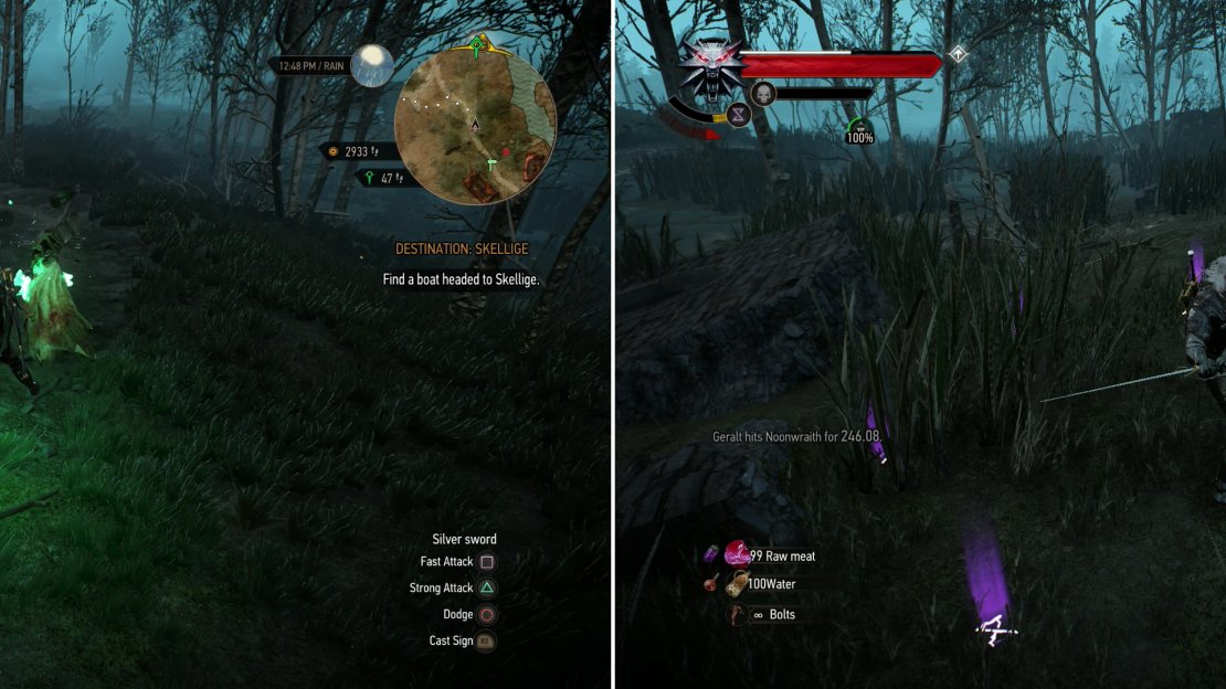 Kill the multitude of Wraiths that haunt Frischlow (left) then dispatch an accompanying Noonwraith down by the swamp (right).