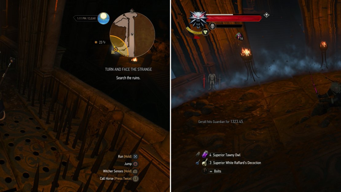 You’ll have to brave some spike traps to get at some treasure (left) while guardian panthers will challenge your intrusion into the depths of the laboratory (right).