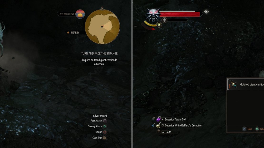 Kill the Pale Widows in the caverns adjoining the laboratory (left) and claim some of their juicy Mutated Giant Centipede Albumen from their eggs (right).