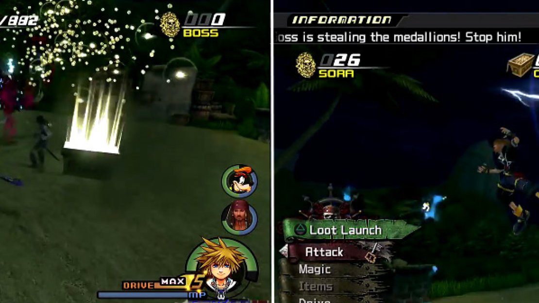 The Grim Reaper will steal the medallions periodically throughout (left). You can, however, steal them back using Hinder and then Loot Launch (right).