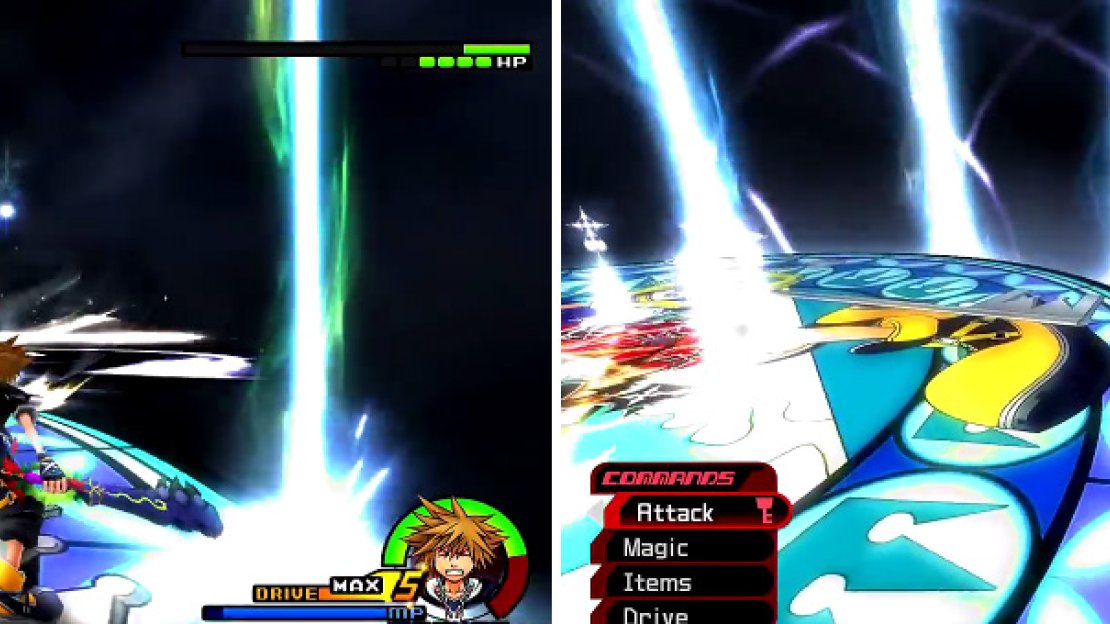 The Light Pillars can be guarded against or dodged but be careful (left). When Roxas uses Magic Hour (right), stay on the outside and keep dodging the orbs.