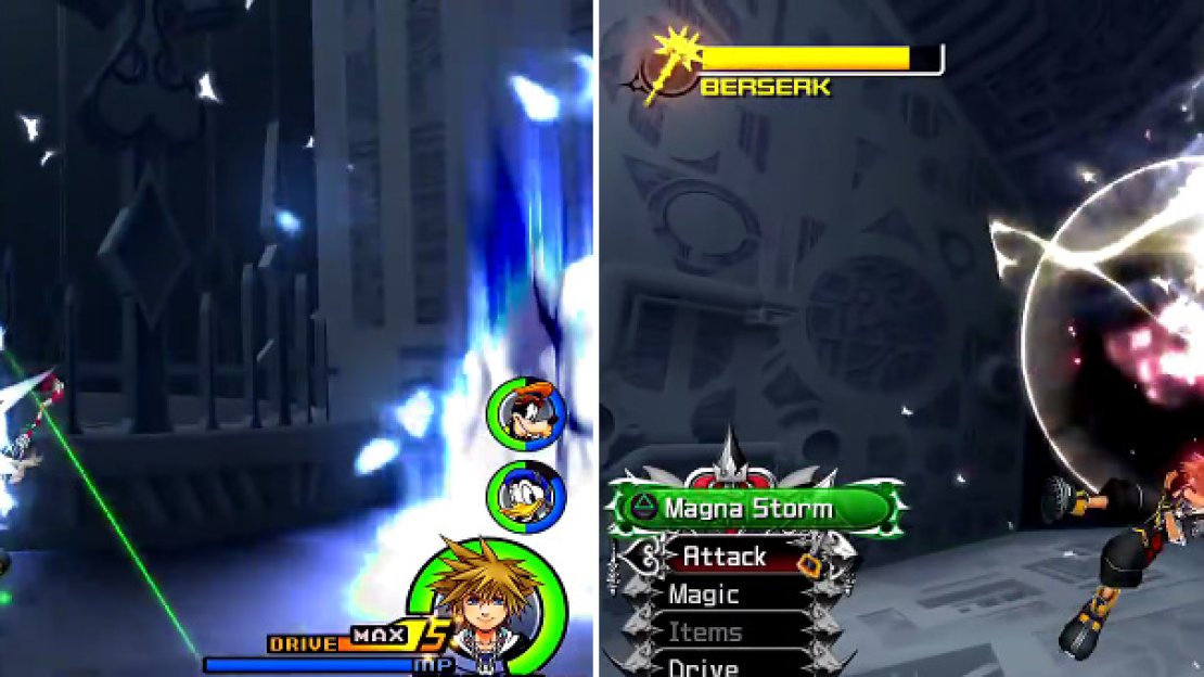 When Saix throws out the claymore, grab it (left) and then wait for the Reaction Commands to appear (right) to deplete his Berserk gauge.