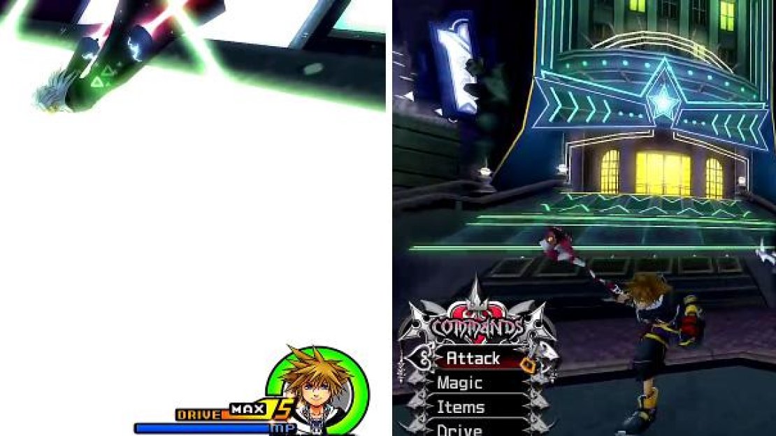You will get a trio of Reaction Commands (left) after you head up the tower. Be sure to get them all to avoid damage. Xemnas has some attacks (right) but most are easy to dodge.