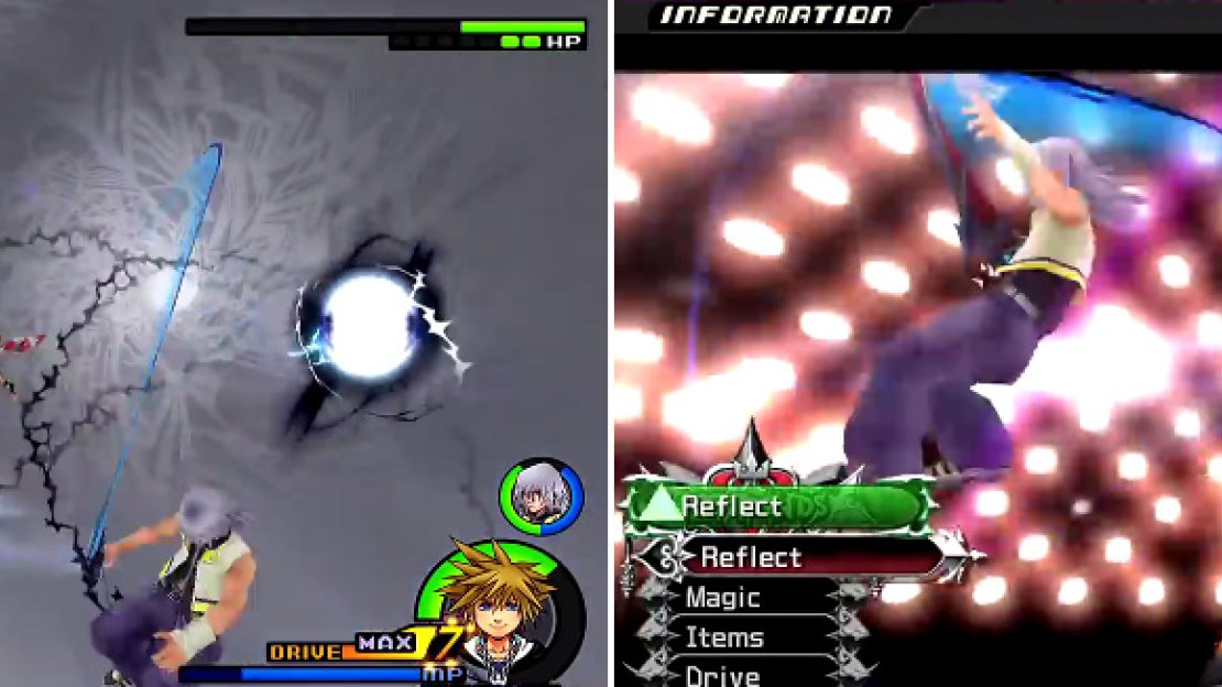 You need to be able to dodge well (left) during the initial onslaught and throughout the battle. Xemnas is relentless at this time. In the final phase, you will have to mash Reflect (right) to avoid the oncoming lasers.