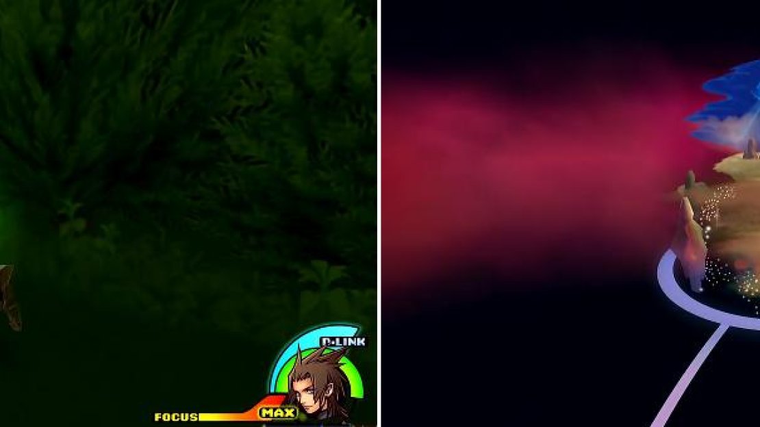 Collect the couple of chests here (left). After returning to the World Map, head for this structure (right) marked “???”.