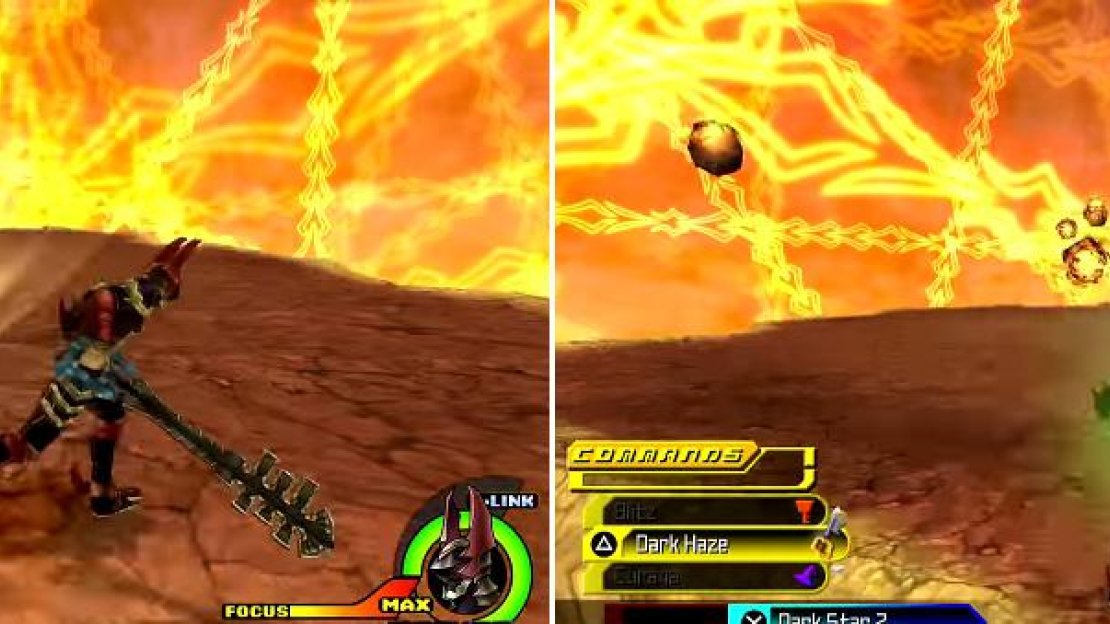 Xehanort summons fireballs that spring up from the ground (left) and then they will launch themselves at you (right) dealing massive damage.