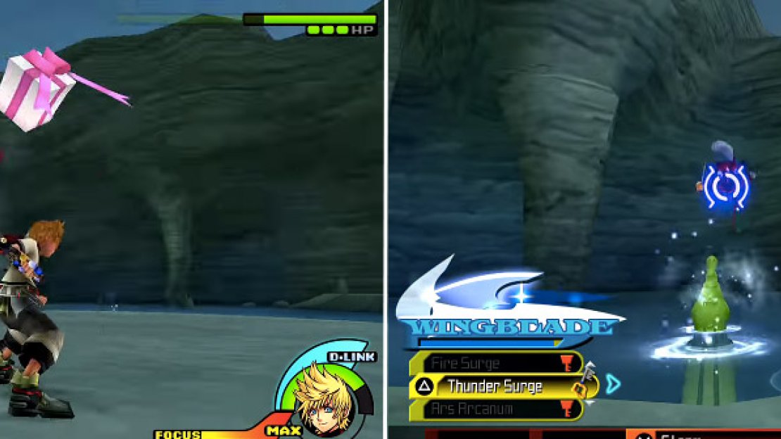 Captain Hook throws exploding presents (left). You can also knock him into the water where he gets munched on by the crocodile (right).