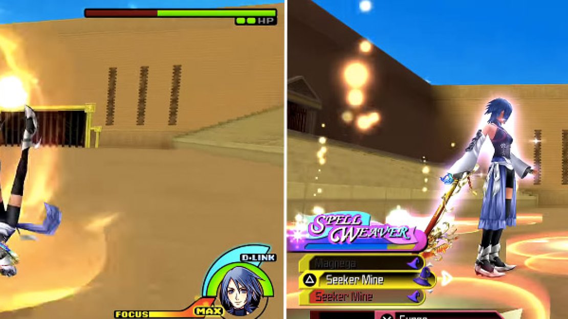 The first move Zack will do is a leaping sword attack (left) so make sure you’re ready. If you have Seeker Mines (right) you can set them underneath Zack for massive damage and they also stun him in place.