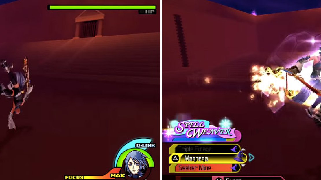 Watch out for the Colossus stomping (left). Hades’ worst attack is the flamethrower (right) but this can be blocked.