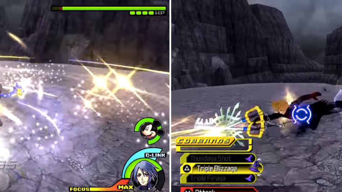 Use Burst of Faith (left) at the beginning of the battle to take off a chunk of HP. Vanitas has a nasty sword dash (right) which he uses multiple times in a row so keep cartwheeling.