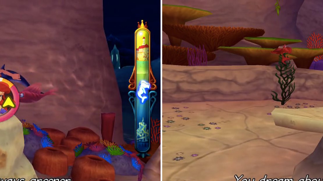When you see Ariel on the meter (left) press Square. But when Sebastian is present (right) ignore him.