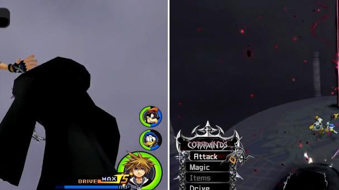 Look out for Reaction Commands during the fight (left) to damage Marluxia. Deathscythe (right) requires you to glide and dodge the circles until Marluxia throws a scythe wheel at you which you can block. Fail, and you will instantly die.