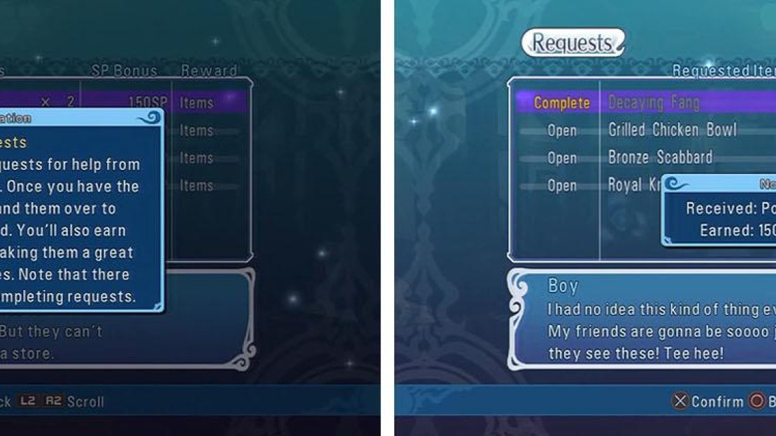 Complete Requests for SP and unique items, such as Magic Cartas or joke weapon materials.