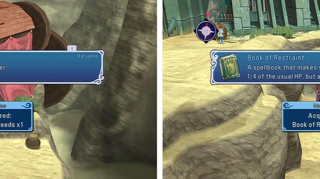 Make sure to grab the seeds by the Item Shop (left) and unlock the chest for a book (right).