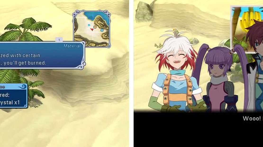 Grab the Blazing Crystal next to the Desert Bananas discovery and then watch the skit.