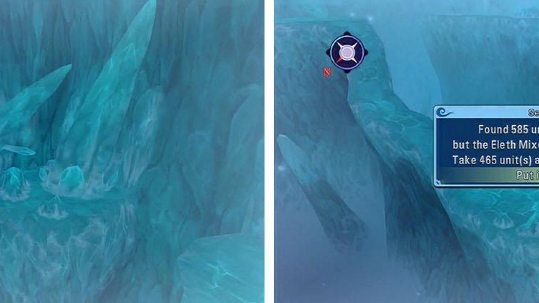 Don’t forget the dual icicles in the southeast that lead to a Master Tonic C (left). You can then head toward the exit and get the chest with some Eleth (right).