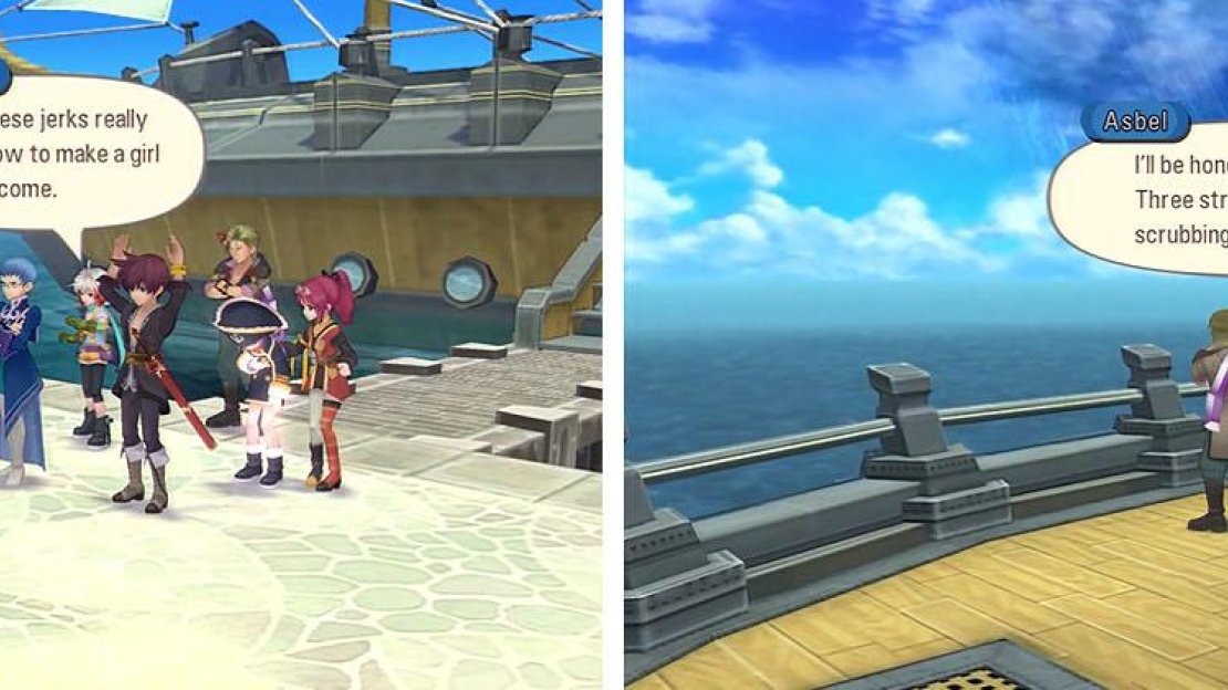 As soon as you arrive in Oul Raye (left) talk to the smiley-faced man to re-board the ship for another scene (right).