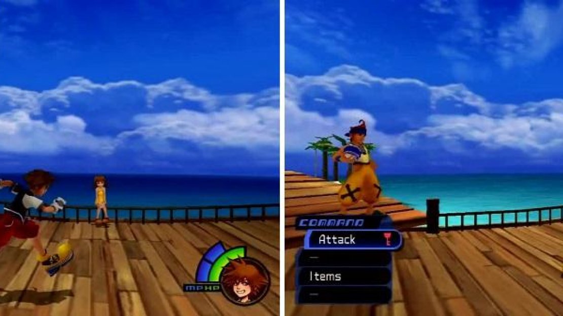 Wakka, Tidus (right) and Selphie (left) have some questions for Sora. The answers you give will affect how you gain experience.