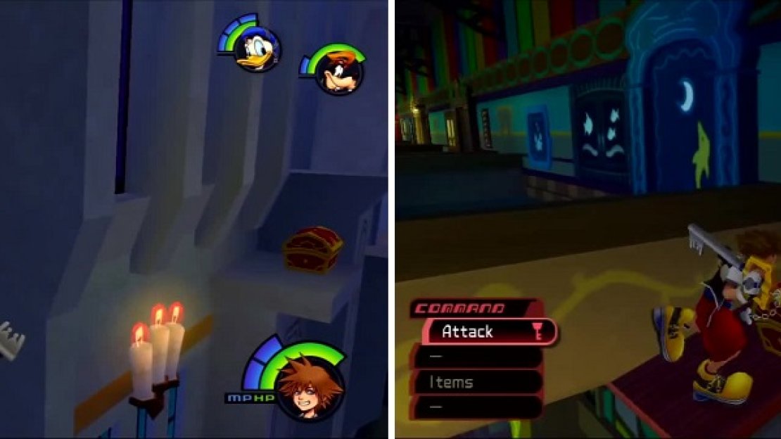 Get as close to the edge by the Gizmo Shop as you can (left) to make the jump. Jump along the balconies to find this chest (right) on a ledge below.