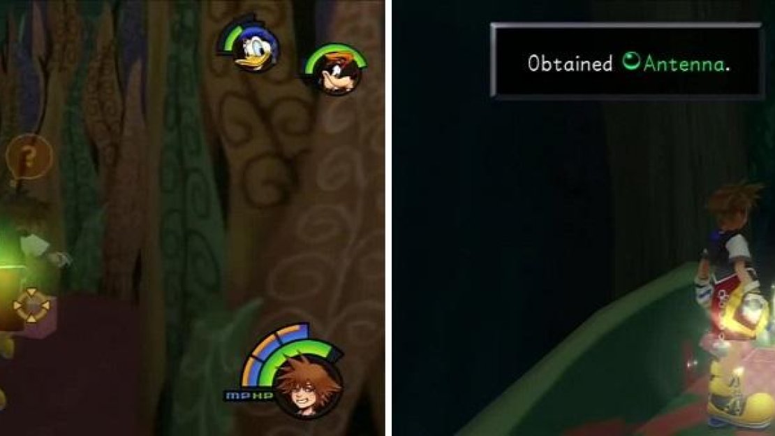The first piece of evidence (left) is hiding next to a Trinity Jump. Hop up to the Antenna (right) and don’t forget to jump up to the chest afterwards.