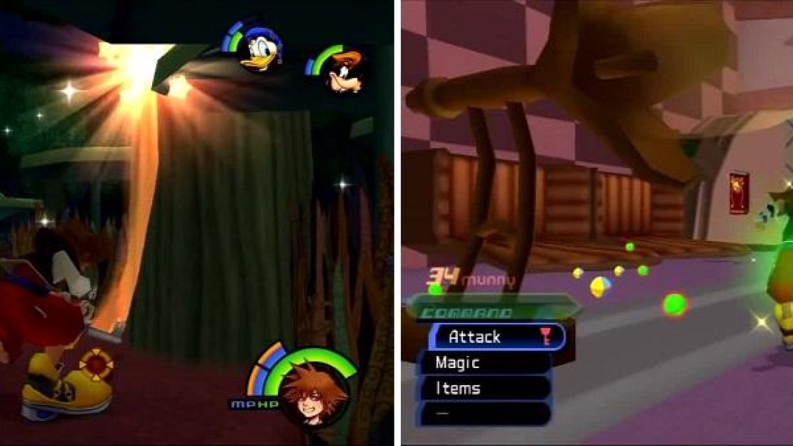 Hiting the tree (left) makes the platforms attached to it move. There are two lamps you should examine (right) in this part of the Bizarre Room.