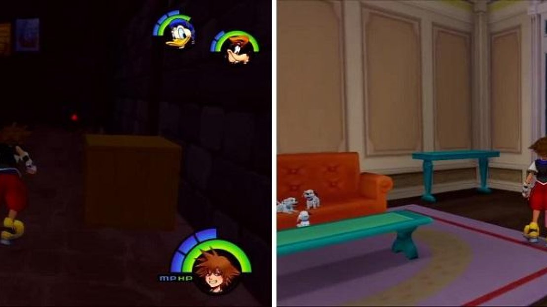 Find the red Trinity Charge mark in the alley you first arrived in (left). Check in at the Dalmatians’ House to pick up any rewards (right).