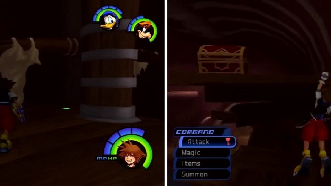 Hop on top of the ship (left) to reach a Trinity Ladder. Hop around the edge where you recieved Scan-G to jump up to this chest (right).