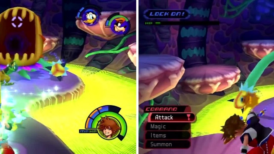 Parasite will open up (left) to reveal a dark orb you can pummel. Beware of the green gas (right).