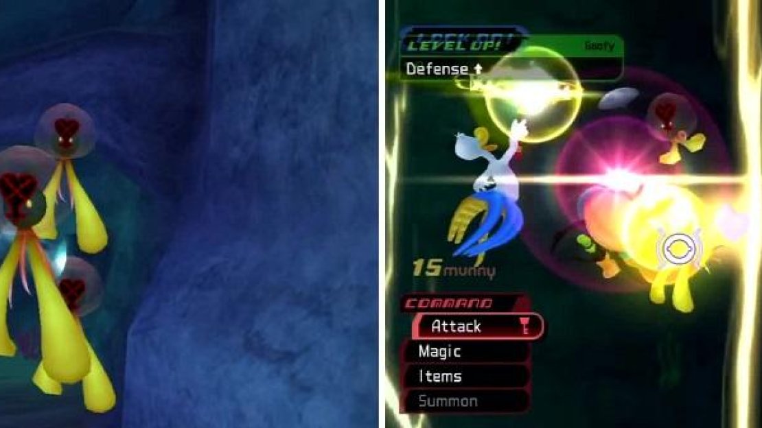 Sea Neons (left) come to attack after you swim with Flounder. Donald decides to take matters into his own hand (right).