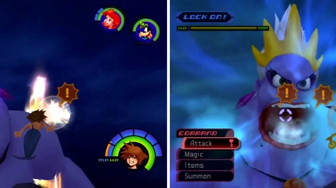 Ursula shoots bubbles from her mouth (left); you don’t want to pop them. She will open her mouth (right) and vacuum everything within range toward her.