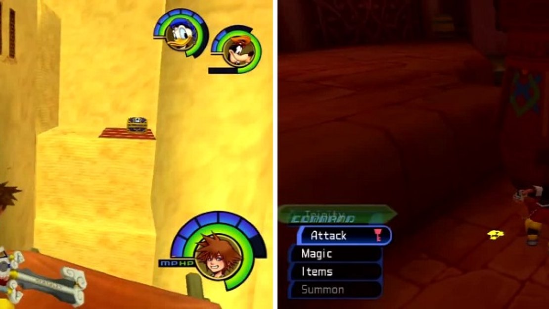 From the highest platform you can glide to this chest (left) across the way. Don’t forget to find the Trinity Push (right).