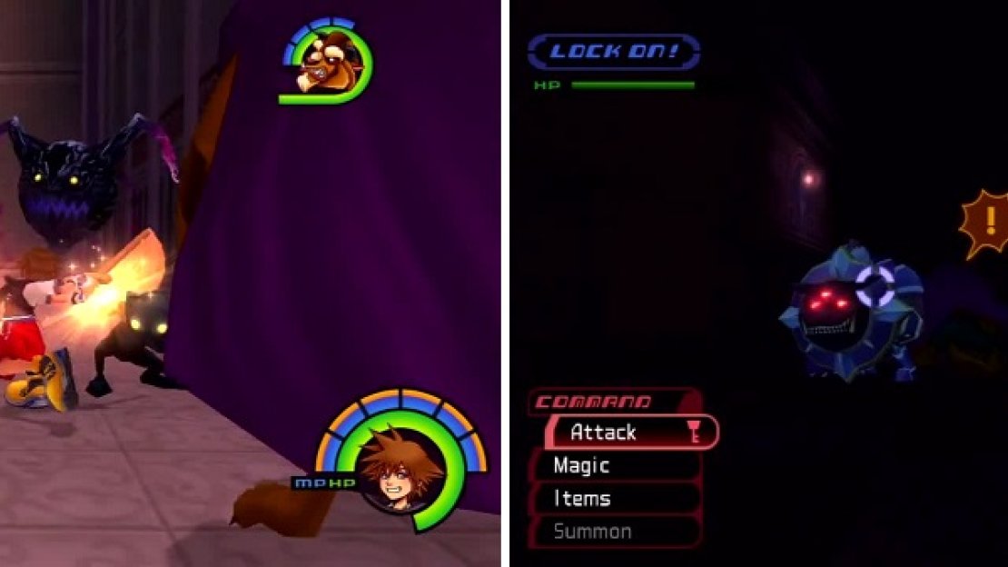 Darkballs float around (left) but present a big target. A Defender charges up his shield to shoot Fire (right).