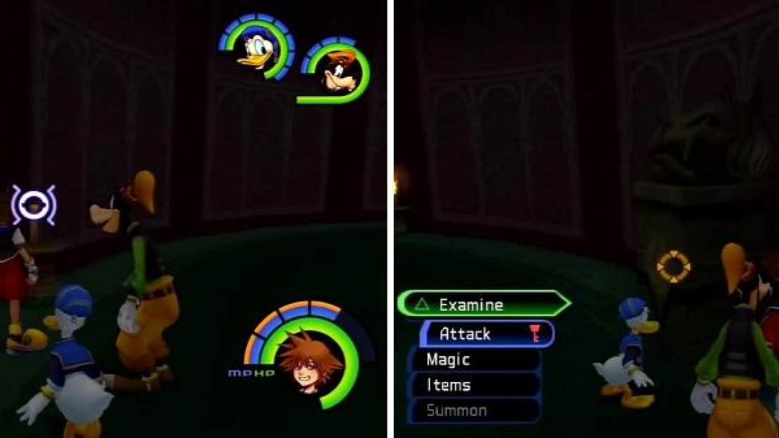 Use Fire on the unlit candles (left). You can move this statue (right) to make a Chest appear.