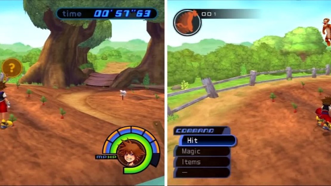 Stand on a carrot (left) then Rush under Tigger to bounce him in the air (right) and prevent him from stomping the carrots.