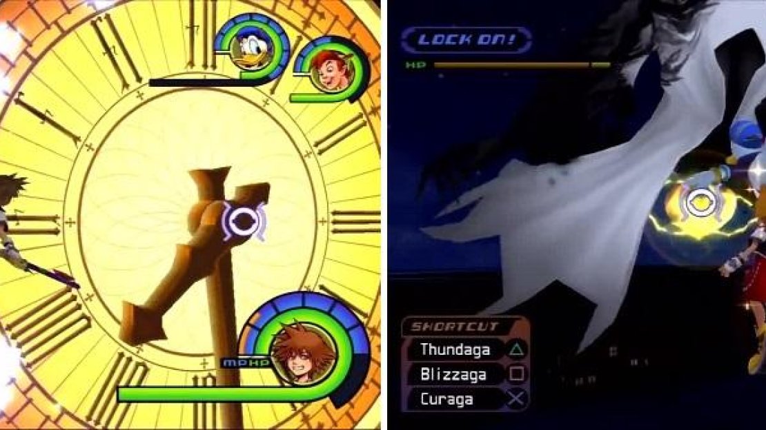 Cast Stop on the clock to halt the Doom countdown (left). Phantom’s orb is yellow (right) so use Thunder to inflict damage.